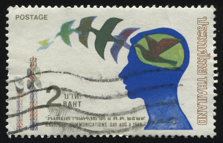 RUSSIA KALININGRAD, 2 JUNE 2016: stamp printed by Thailand, shows national communications day, circa 1986 RUSSIA KALININGRAD, 2 JUNE 2016: stamp printed by Thailand, shows national communications day, circa 1986
