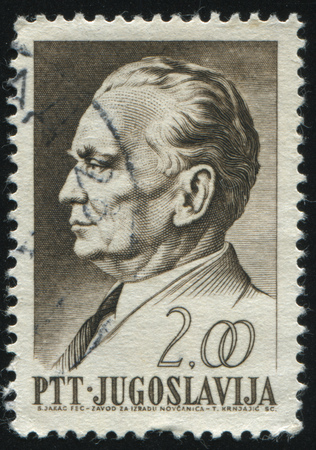 RUSSIA KALININGRAD,12 NOVEMBER 2016: stamp printed by Yugoslavia, shows the portrait of marshal Tito, circa 1967のeditorial素材