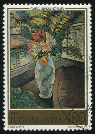 RUSSIA KALININGRAD, 12 NOVEMBER 2016: stamp printed by Yugoslavia, shows White Vase by Sava Sumanovic, circa 1974のeditorial素材