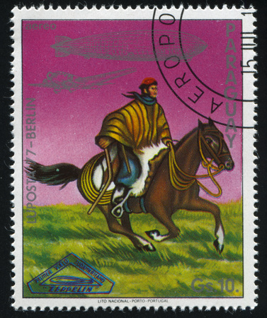 RUSSIA KALININGRAD, 22 APRIL 2017: stamp printed by Paraguay, shows  Argentinian gaucho, circa 1977のeditorial素材