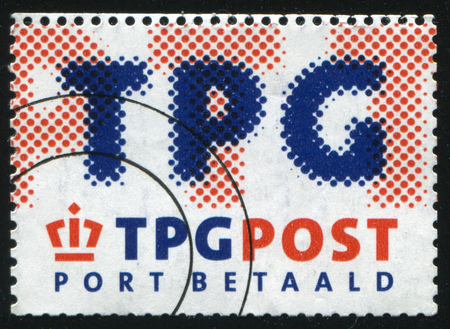 RUSSIA KALININGRAD, 21 JUNE 2017: stamp printed by Netherlands shows abstract emblem and symbol, circa 2002のeditorial素材