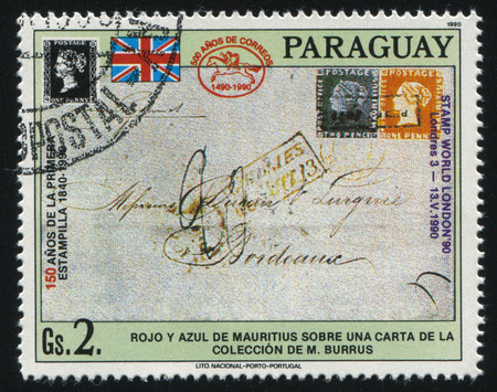 RUSSIA KALININGRAD, 22 APRIL 2017: stamp printed by Paraguay, shows Mauritius on cover, circa 1990のeditorial素材