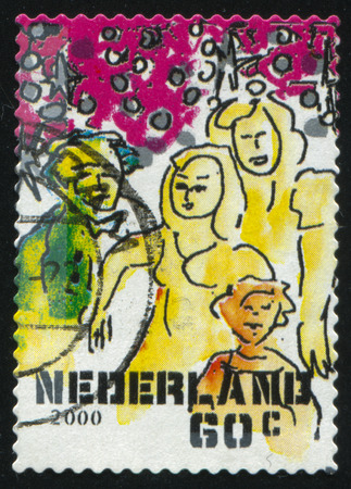 RUSSIA KALININGRAD, 4 JULY 2017: stamp printed by Netherlands shows merry christmas holiday, circa 2000のeditorial素材