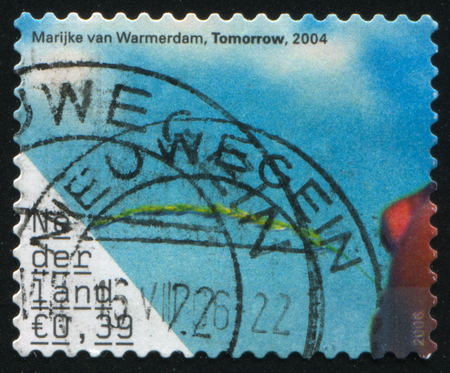 RUSSIA KALININGRAD, 21 JUNE 2017: stamp printed by Netherlands shows Tomorrow, by Marijke van Warmerdam, circa 2004のeditorial素材