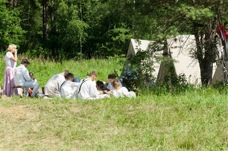 RUSSIA KALININGRAD, 30 JUNE 2019: Historical reenactment of the Battle of Friedland,  Napoleonic Wars  Kaliningrad region, Russia.のeditorial素材