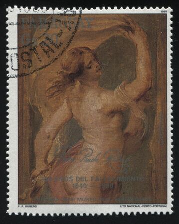 RUSSIA KALININGRAD, 19 APRIL 2017: stamp printed by Paraguay, shows Painting of a Woman by Rubens, circa 1989のeditorial素材