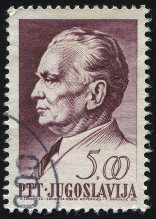 RUSSIA KALININGRAD,12 NOVEMBER 2016: stamp printed by Yugoslavia, shows the portrait of marshal Tito, circa 1967のeditorial素材