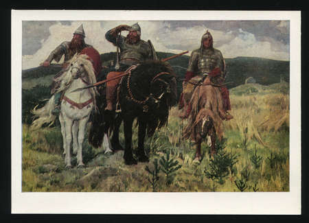 RUSSIA KALININGRAD, 03 MARCH 2020: postcard printed by USSR shows, Bogatyr, old postcard, circa 1975のeditorial素材