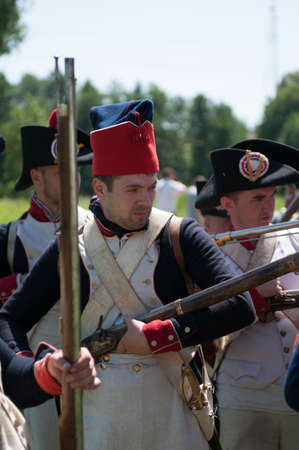 RUSSIA KALININGRAD, 30 JUNE 2019: Historical reenactment of the Battle of Friedland,  Napoleonic Wars  Kaliningrad region, Russia.のeditorial素材
