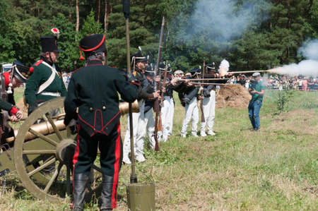 RUSSIA KALININGRAD, 30 JUNE 2019: Historical reenactment of the Battle of Friedland,  Napoleonic Wars  Kaliningrad region, Russia.のeditorial素材