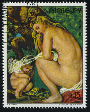 RUSSIA KALININGRAD, 19 APRIL 2017: stamp printed by Paraguay, shows Painting of a woman by Rubens, circa 1978のeditorial素材