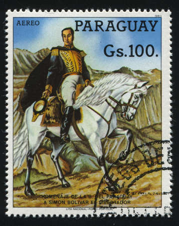 RUSSIA KALININGRAD, 19 APRIL 2017: stamp printed by Paraguay, shows  Portrait of Simon Bolivar, circa 1983のeditorial素材