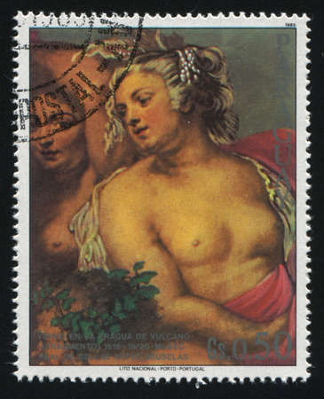 RUSSIA KALININGRAD, 19 APRIL 2017: stamp printed by Paraguay, shows  Painting Venus in the Forge of Vulcan by Rubens, circa 1985のeditorial素材