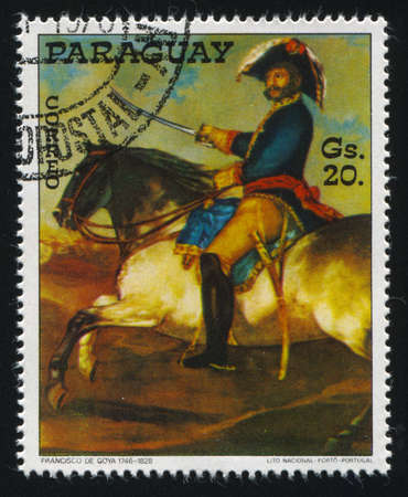 RUSSIA KALININGRAD, 19 APRIL 2017: stamp printed by Paraguay, shows Painting General Jose Palafox on Horseback by Francisco de Goya, circa 1978のeditorial素材