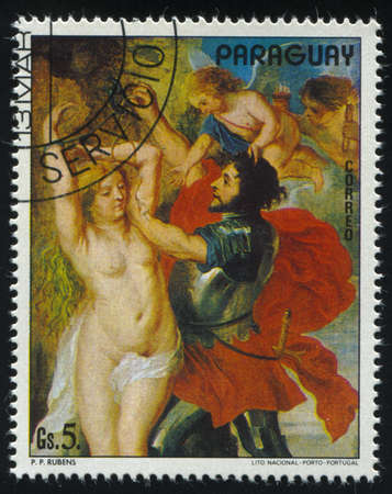 RUSSIA KALININGRAD, 19 APRIL 2017: stamp printed by Paraguay, shows Painting by Rubens, circa 1989のeditorial素材