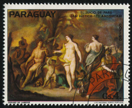 RUSSIA KALININGRAD, 19 APRIL 2017: stamp printed by Paraguay, shows Painting  by Gerard de Lairesse, circa 1977のeditorial素材
