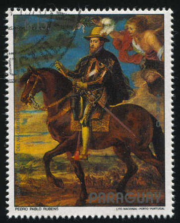 RUSSIA KALININGRAD, 19 APRIL 2017: stamp printed by Paraguay, shows Painting of Philip II on Horseback by Rubens, circa 1978のeditorial素材