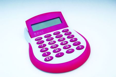 Pink calculator on white background