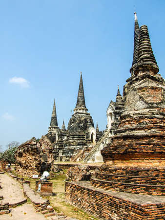 The Ancient Pagoda at Wat Phra Sri Sanphet Temple in Ayutthayaの写真素材