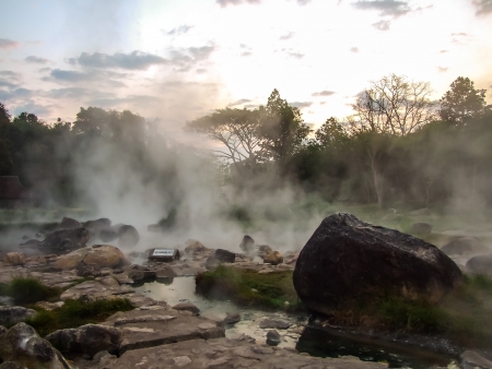 The hot spring pond in Jae son national park , Thailandの写真素材