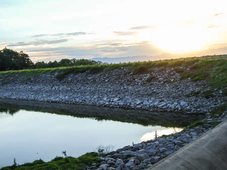 Top of  Reservoir with sunriseの写真素材