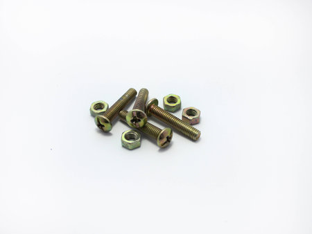 metal screw and nuts isolated on white backgroundの写真素材