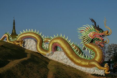 Gold Chinese Dragon Sculptureの写真素材