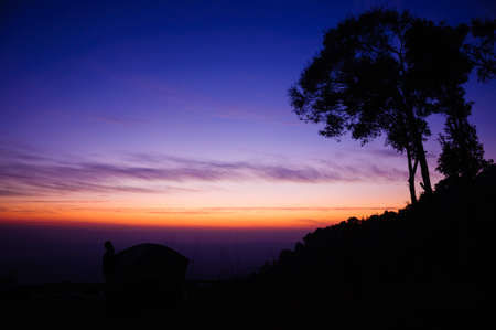 Camping are in twilight timeの写真素材