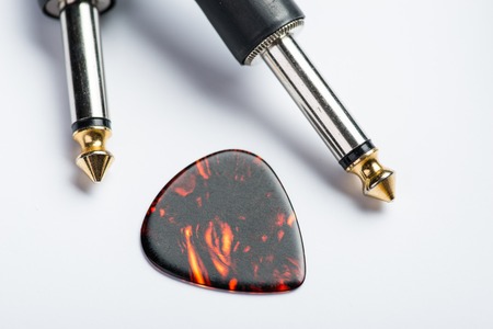 Guitar mediator with cables and jacksの写真素材