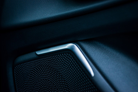 Closeup of luxury car stereo system speakerの写真素材