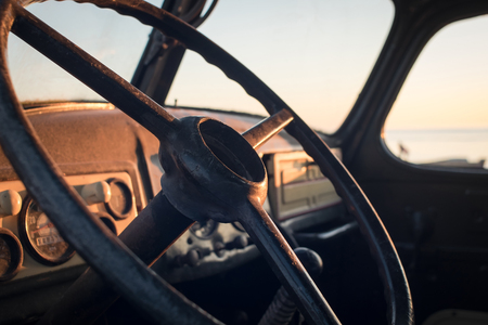 Old truck. Interior of a soviet army truckの写真素材