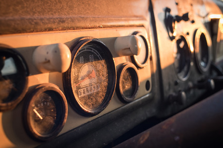 Old truck. Interior of a soviet army truckの写真素材