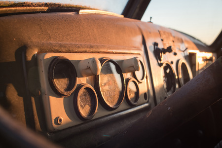 Old truck. Interior of a soviet army truck