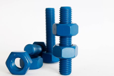 bolt and nut PTFE coated  isolated on white backgroundの写真素材