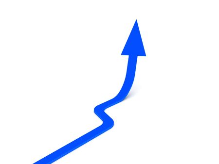 Upwards arrow. Blue arrow isolated on white background. High quality 3d render.の写真素材