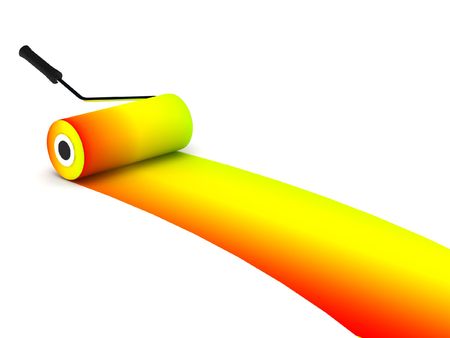 Rainbow paint roller isolated on white background. High quality 3d render.の写真素材