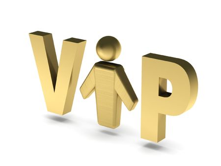 VIP person. Golden letters and human figure isolated on white background. High quality 3d render.の写真素材