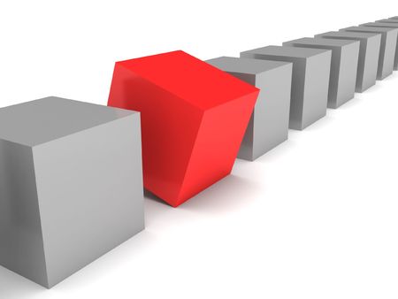 Different cube. Grey cubes and red cube isolated on white background. High quality 3d render.の写真素材