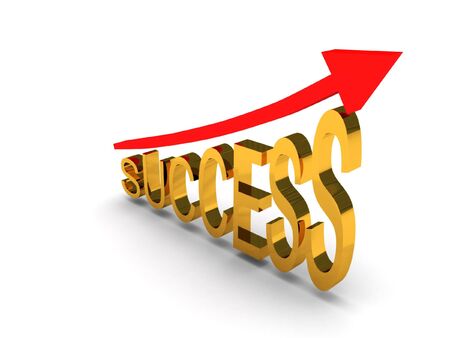 Success. Red arrow and golden letters isolated on white background. High quality 3d render.の写真素材