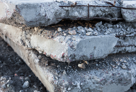 Heap of old and damaged concrete blocks の写真素材