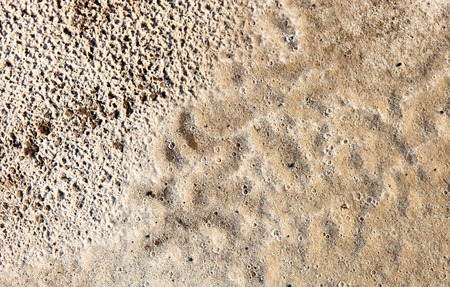 Sand surface after the rain with the visible traces of the raindrops
