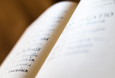 The Old Slavonic Grammar. Open book. Close up.の写真素材