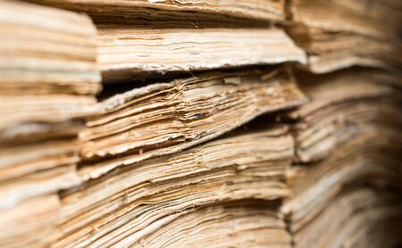 Stack of the old paper documents in the archive.の写真素材