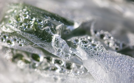 Surface of the polythene covered with drops of water.