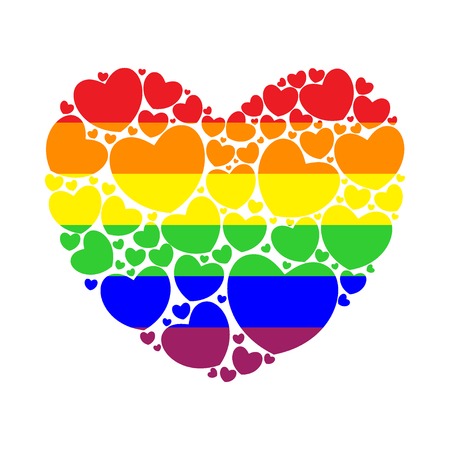 Big heart filled with small hearts. Colors of the rainbow flag. LGBT love icon. Vector illustration.のイラスト素材