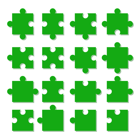 Puzzle pieces. Jigsaw. Different types of puzzle pieces. Vector illustration.のイラスト素材