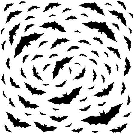 Flying bats. Happy Halloween background. Black and white vector illustration.のイラスト素材