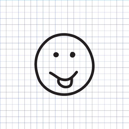 Smiley icon with stuck out tongue on the exercise book background. Hand drawn face symbol. Vector illustration.のイラスト素材
