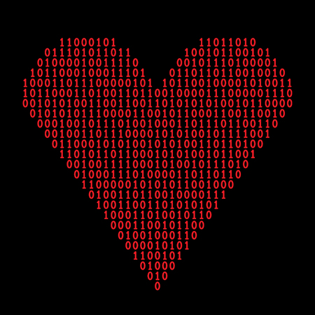 Binary code heart. Love technology. Modern love. Love code. Vector illustration.のイラスト素材