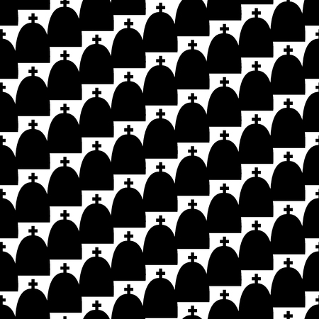 Gravestone seamless pattern. Christian cemetery. Black and white vector illustration.のイラスト素材